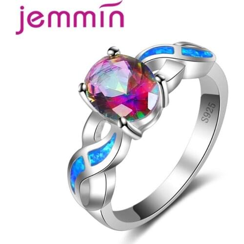 Wholesale Retail Blue Fire Opal Ring 925 Sterling Silver Rings For Women Wedding Fashion Jewelry Gift