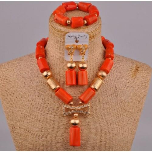 Orange Nigerian Coral Beads African Jewelry Set Bridal Jewelry Sets Bride Set 2-02A2