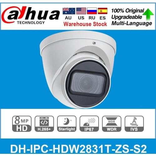 Dahua Original IPC-HDW2831T-ZS 8MP 4K 5X Zoom Vari-focal POE SD Card Slot H.265+ 40M IR IVS IP67 Starlight Eyeball IP Camera