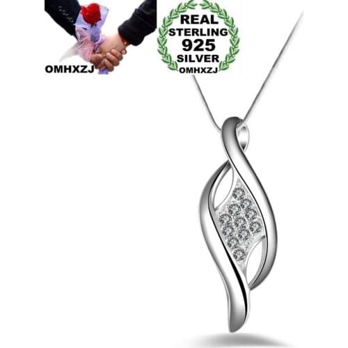 OMHXZJ Wholesale Personality Fashion Woman Girl Party Gift Silver Vintage AAA Zircon 925 Sterling Silver Pendant Necklace NC56