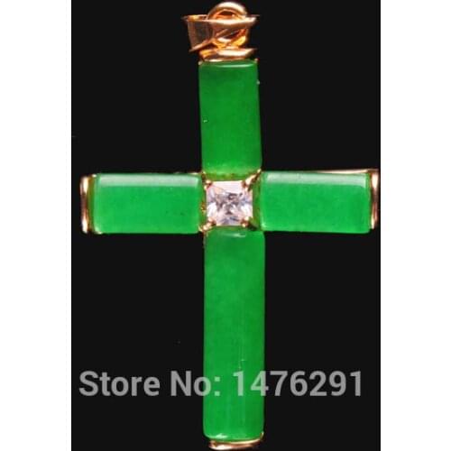 New Imitation Green Jades Gold Color Cross Bead Pendant 1PCS