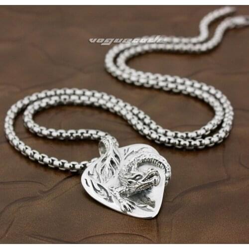 Chinese Flying Dragon 925 Sterling Silver Mens Biker Rock Punk Pendant 8X015