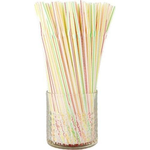 100PCS Striped Multi-Colored Flexible Bendy Disposable Drinking Straws Kid Friendly Random Color
