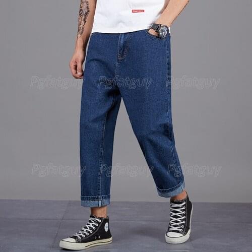 Simple Loose Mens Jeans Casual Harlan Pants Big Size Clothing For 140kg Fat Men Pantalons De Grande Taille Pour Hommes