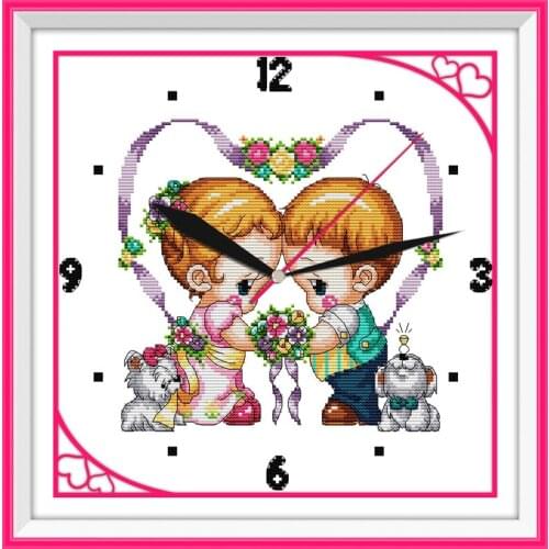 Joy Sunday Closer Hearts Wall Clock Craft Cross Stitch Pattern Cross-stitch Kit Embroidery Needlework Cross Stitch Factory Sales