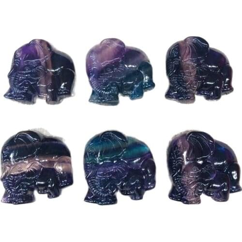 Carved Crystals Rainbow Fluorite Elephant Animal Crystal Carving For Gift