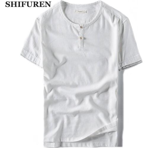SHIFUREN Breathable Men Thin Cotton Linen Shirts Short Sleeve O-Neck Male Traditional Kung Fu Shirts Tops Solid Color Size M-4XL