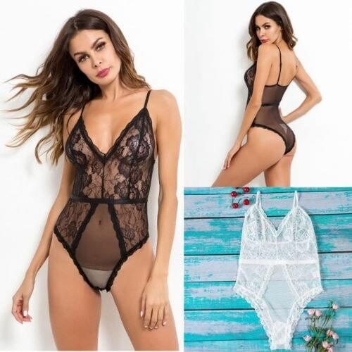 Sexy Women VNeck Lace Up Bandage Bodysuit Leotard Lingerie Tops Jumpsuit Plus Size S-3XL Teddies Nightdress Sleepdress Sleepwear