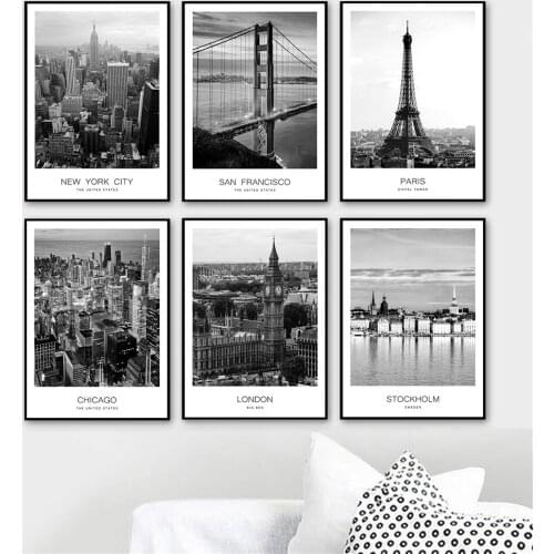 Modern New York London Paris Canvas Painting City Scenery Wall Art Print Black And White Poster Nordic Wall Pictures Home Decor