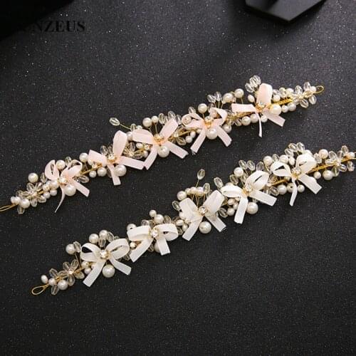 Crystal Pearls Headband Brides Sweety Bow Bridal Head Chain Beautiful Hairband Wedding Accessory SQ0266