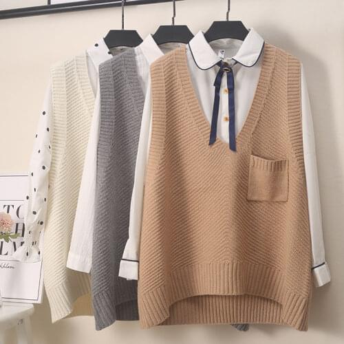 Sweater solid color vest womens autumn and winter new Korean version of the v-neck loose knit sleeveless pullover blouse