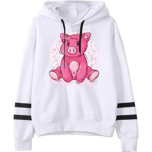 Fashion Printed Cartoon Pink Pig Kawaii Hoodies Sweatshirts Men Women Hooded Pullover Long Sleeve Couple Hoodie Black White Tops