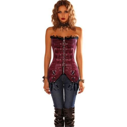 Vintage Gothic Sexy Steampunk Corset Women Underbust Burlesque Corselet Black Red Plus Size Waist Trainer Bustier Corset Outwear