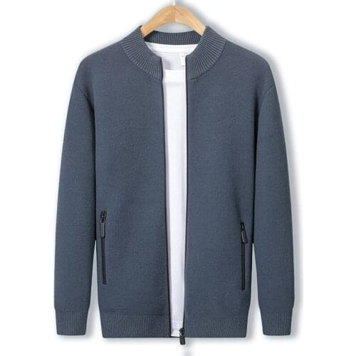 Knitted Cardigan Mens Autumn Stand-up Collar Thick Zipper Jacket Young and Middle-Aged Casual Solid Color Clothes Sweater Coat