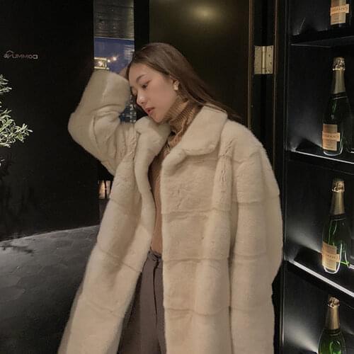 High Quality 2020 New Winter Coat Long Women Thick Warm Turn-down Collar Plus Size Faux Fur Jacket Oversized Rabbit Overcoat