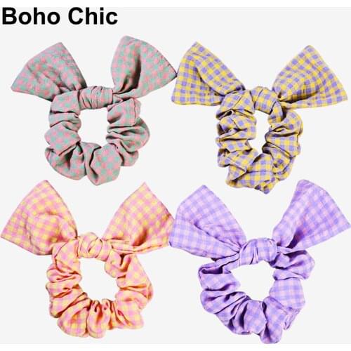 Boho Chic Lady Fashion Elastic Hair Band For Women Vintage Knot Plaid Hair Rope Girls School Sweet Ponytail Scrunchie Hair Acces