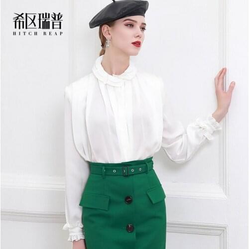 High End Bottom Ruffle Design For Women A Small Number Of Retro Pleated Shirt For Women