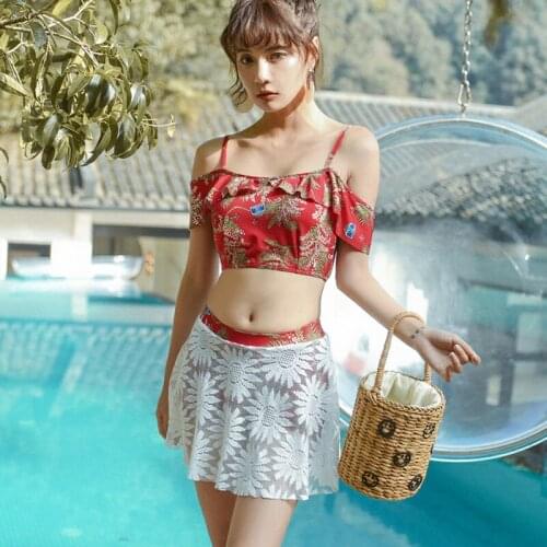 Summer Polyester Womens Swimwear Square Collar Sleeveless Floral Print Quick-Drying Two Piece Bikini Fashion Sexy Swimwear