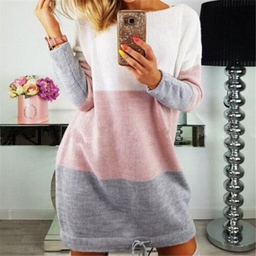 Womens Loose Mini Dress Ladies Knitted O-Neck Knitwear Casual Dresses Fall Winter Warm Long Sleeve Knitted Trendy Dress Vestidos