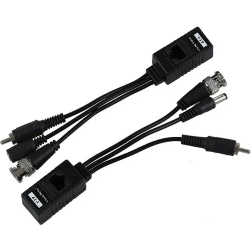 1 Pair 3 in 1 Plug BNC Male to RJ45 Audio Video Power Balun Transceiver for CCTV Camera
