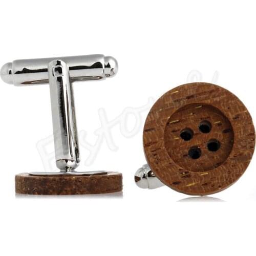 1 Pair Funky Wooden Button Cufflinks Vintage Style Mens Party Wedding Gift