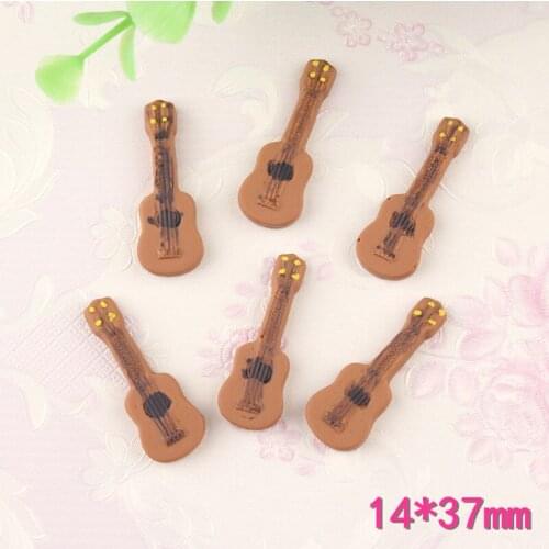 14*37MM Classical Music Guitar Shape Planar Resin Cabochons Ornament Accessories Girl Hair Jewelry Clip Phone Shell DIY 10pcs