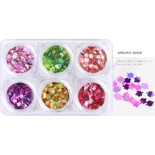 12 Colors 3D Ultrathin Sequins Round Shape Nail Art Glitter Flakes Mixed Mini Maple leaf Sparkly DIY Nail Art Decorations