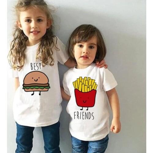 2021 Funny Best Friend Hamburg Chips Kids T-shirt Boys Girls Short Sleeve Cool Shirt Tops Children BFF Tee Shirt Casual Tops