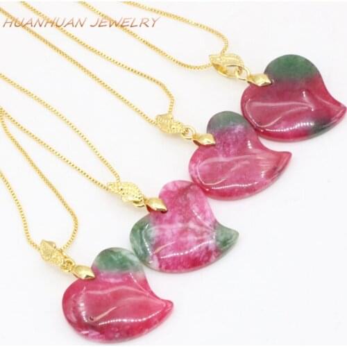 22mm Natural Stone Chalcedony Red Jades Drop Heart Pendant For Women Chain Necklaces & Pendants Multicolor Charms Jewelry B3351