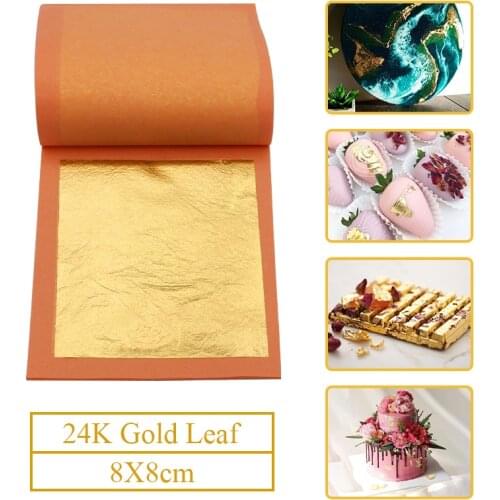8*8cm 24K Edible Gold Leaf Foil 25Sheets /Booklet Package 99.99%Gold Leaf for Gold Food Decoration