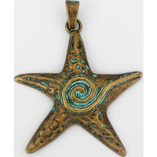 3PCS Vintage Bronze Large Metal Starfish Carved Spiral Swirl Charms Pendants for Necklace Jewelry Making Findings 70x67mm