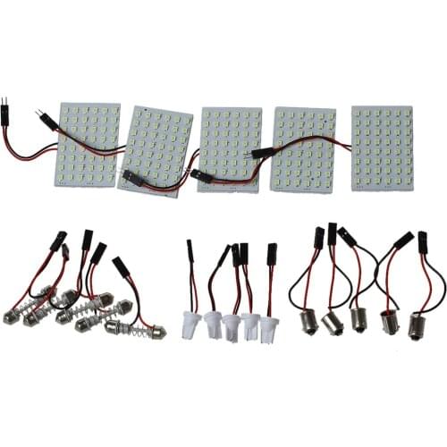 5pcs Car Interior Light Panel 48 SMD LED T10 BA9S Dome Festoon Bulb Adapter 12V