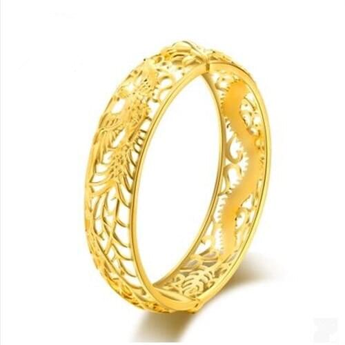 Chinese Style Dragon and Phoenix Design Bangle Wholesale Fashion Plating 22K Gold Bracelets Bangles Best Gifts For Women