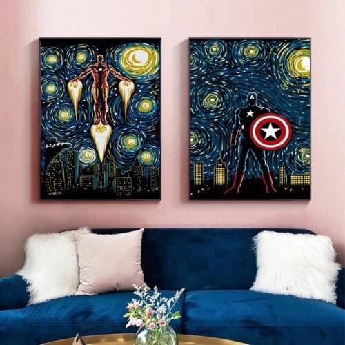 Marvel Anime Iron Man Captain America Canvas Painting Avengers Superhero Posters and Prints Wall Art Picture for Home Room Decor