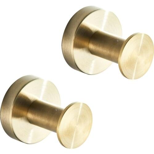 Leyden Coat Hook SUS 304 Stainless Steel,Round Brushed Gold Finish Robe Towel Hanger Set of 2 Heavy Duty