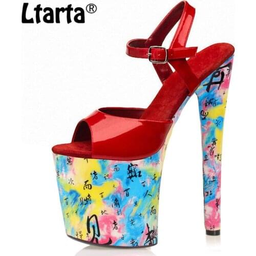 Ltarta Summer Black Sexy Super High Heel Platform Fish Mouth Patent Leather Sandals 20cm Lace-up Catwalk Womens Shoes LYP