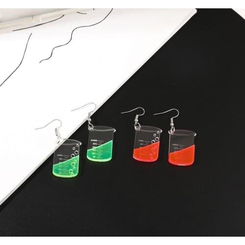 Mini Beaker Shape Red Green Womens Earrings Unusual Stylish Hanging Earrings Funny Designer Aesthetics Geometry Earring Jewelry