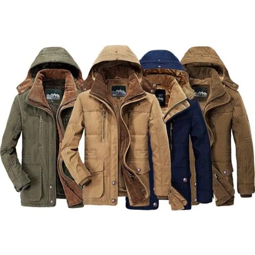 Winter Coat Thicken Warm Cotton-Padded Jackets Mens Hooded Windbreaker Parka Medium Length Plust