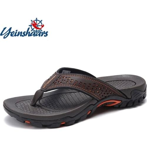 YEINSHAARS Brand PU Leather Summer Men Slippers Beach Sandals Comfort Men Casual Shoes Fashion Men Flip Flops Hot Sell Footwear