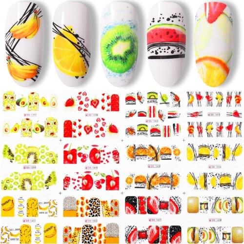 12pcs Russian Letters Nail Stickers Summer Fruit Water Decals Sexy Girl Transfer Slider Nail Art Tattoo Manicures Foil Wraps