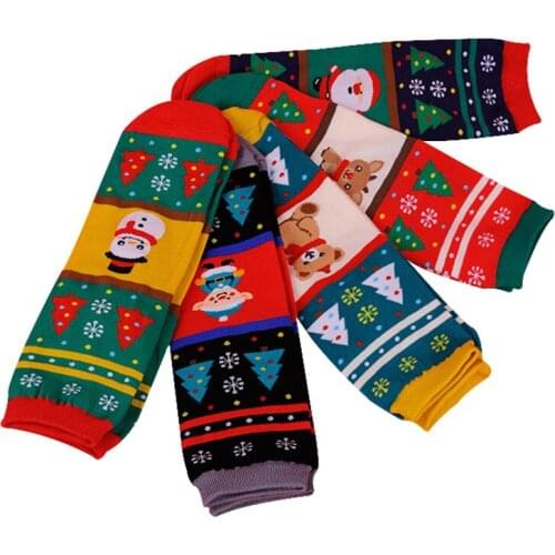 5 Pairs Women Socks Funny Cartoon Deer Bear Clown Santa Claus Snowman Happy Women Christmas Short Sock Jacquard Cotton Meias