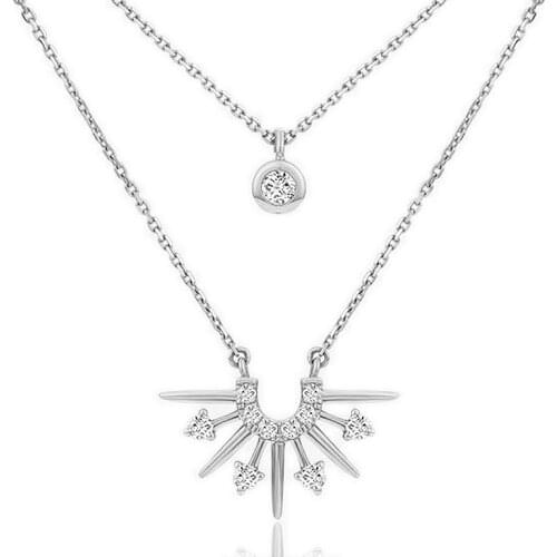 New Summer Fashion Double Layer Sunrise Necklace Micro-Inlaid Silver Ornaments Adjustable Fairy Necklace