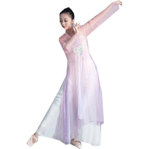 Chinese Style Classical Dance Clothes Female Elegant Practice Flowy Long Dress Gauze National Modern Dance Costume Pink Purple
