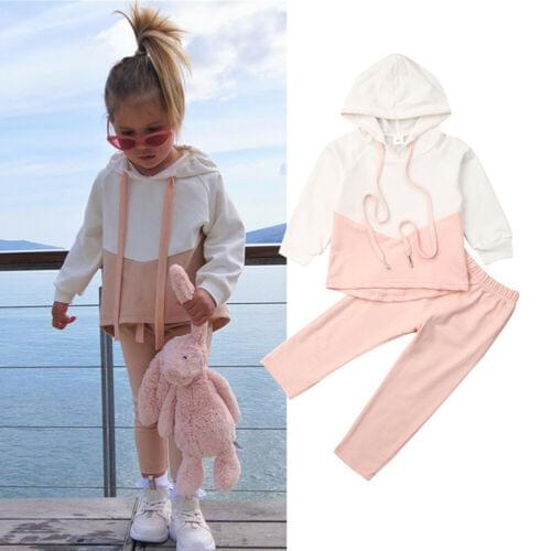 1-4 Year Toddler Kids Baby Girl Clothing Sets Patchwork Tracksuit Hooded Sweatshirts Top Pants Outfit 2PCS Set