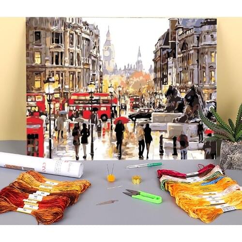 Landscape Printed Fabric 11CT Cross-Stitch DIY Embroidery Complete Kit DMC Threads Knitting Handmade Craft Sewing Jewelry