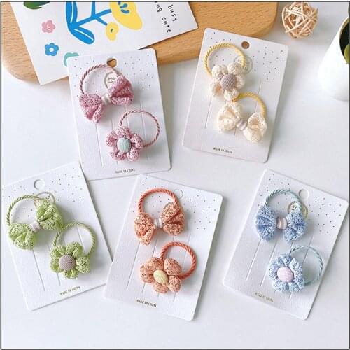 Sweet childrens lace flower bow tie hair elastic cord lovely baby hair ring not hurt hair rope ponytail holder handmade deco