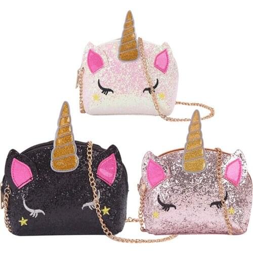 2020 New Cute Unicorn Sequins Shoulder Crossbody Bag Ladies Mini PU Leather Chain Messenger Bags Women Cartoon Animal Handbag