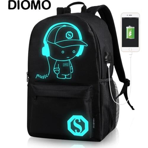 DIOMO Luminous Backpack Men with USB Charging Port School Bags for Boys Anime Laptop Anti Theft Backpack Teens Travel Bag Pack