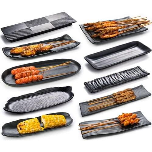 Hot Sale Japan Style Black Melamine Plate Dish For Sushi Meat Beef Steak Seasoning Hot Pot Shop Buffet BBQ Kitchen Tableware 1pc
