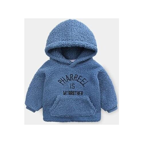 3-8 Y Baby Boy Thicken Sweatshirt Winter Childrens Plus Velvet Hooded Sweatshirt Fashion Letter Print Lambswool Hoodies for Boy